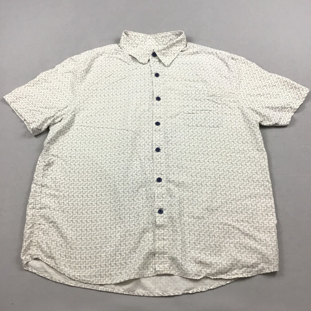 Nat Nast Shirt Men Extra Large Beige Geometric Short Sleeve Button Up Silk XL *